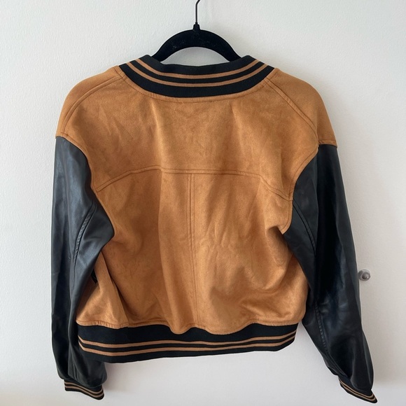 Blu Pepper Tan Suede and Black Leather Women's Varsity Jacket - Picture 8 of 8